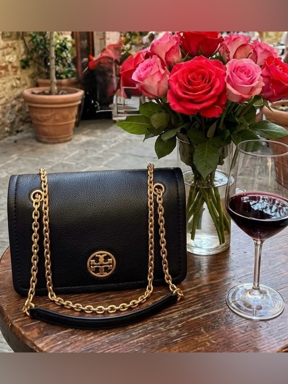 Tory Burch Carson Black Pebbled Leather Convertible Crossbody Shoulder Bag Purse